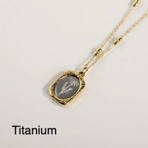 Gold Tone Titanium Oval Pendant Necklace April Floral Design Delicate Chain